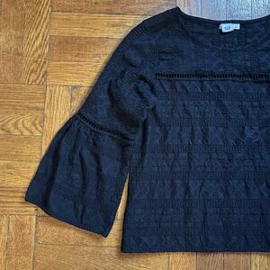 Gap Womens S Black Eyelet Flare Sleeve Boxy Boho Peasant Dark Feminine Romantic